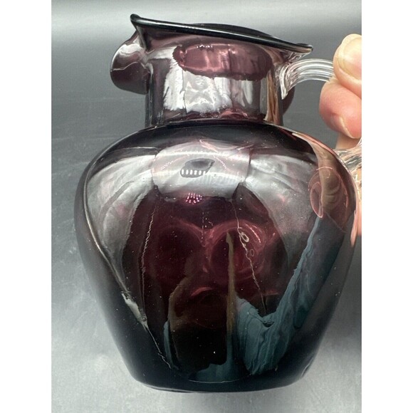 VTG Beacon Glass Co Amethyst PURPLE Coin Dot Ruffled Top Pitcher Bud Vase 5” - Picture 6 of 7